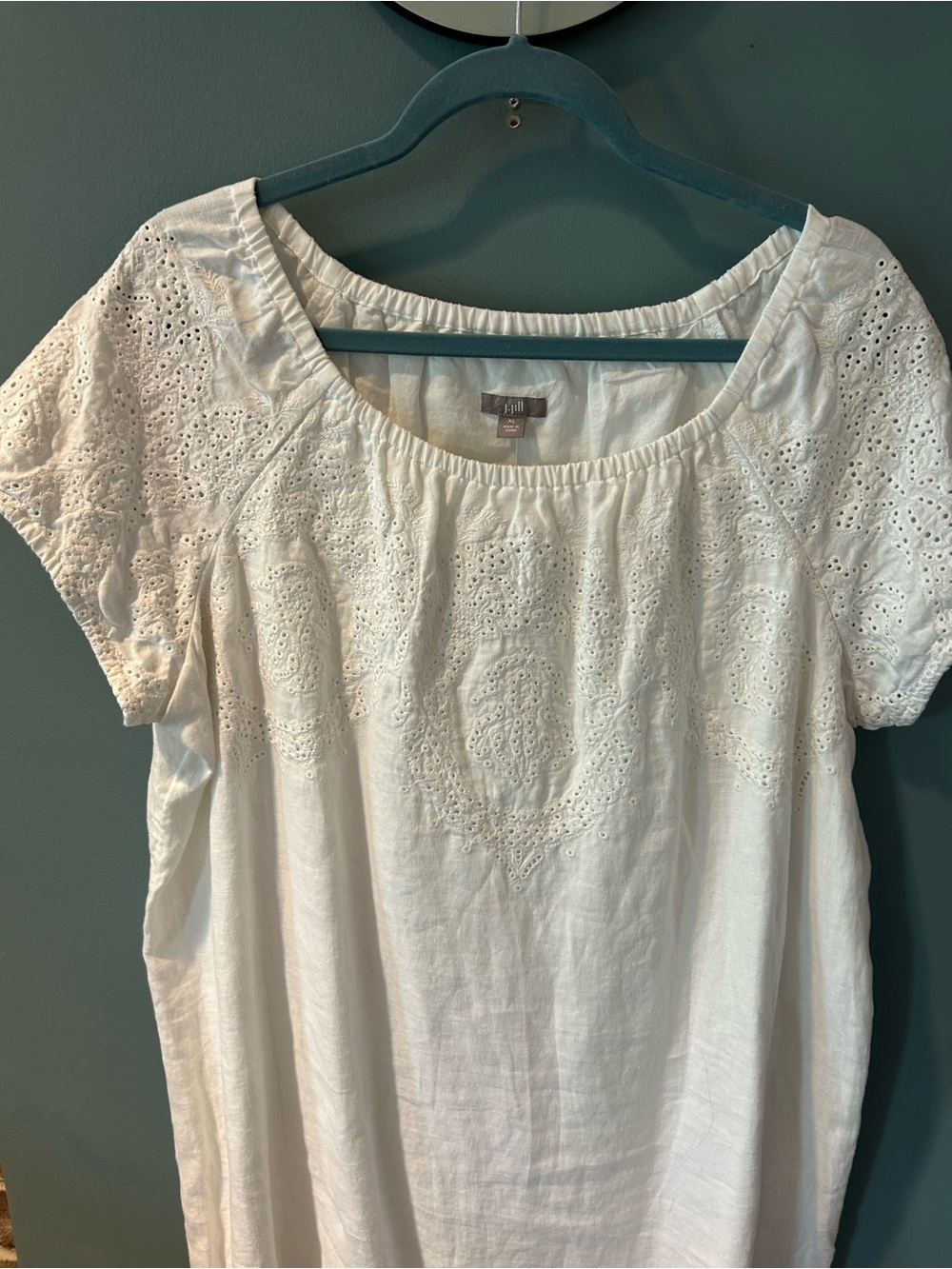 J. Jill White Eyelet Linen-Blend Tunic Dress Embroidered Short Sleeve XL - Picture 6 of 13
